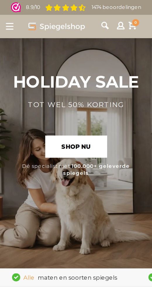 Webshop van Spiegelshop op mobiel