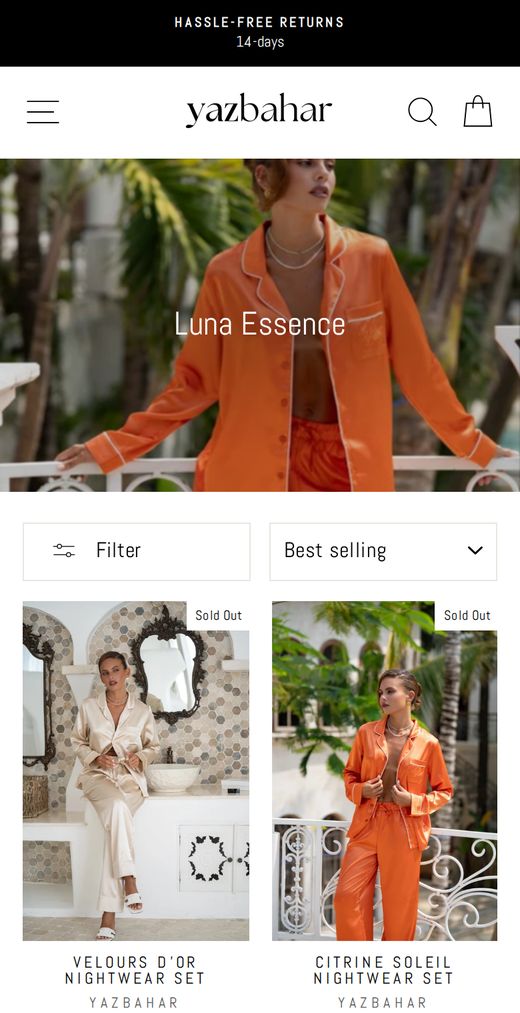 Webshop van Yazbahar op mobiel